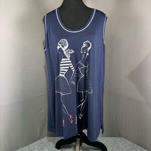 Dolcezza Top Women’s 1X Fashion Ladies Tank Scoop Neck Mid Length Navy Blue